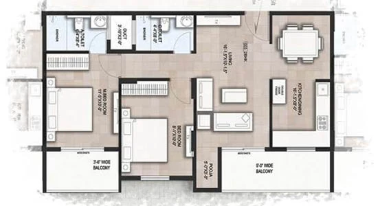 2 BHK Floor Plan Blueprint - Anitha Regency