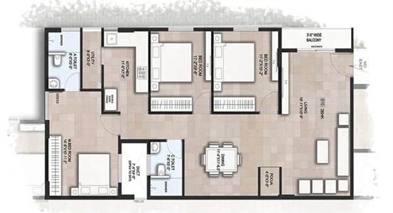 3 BHK Floor Plan Blueprint - Anitha Regency